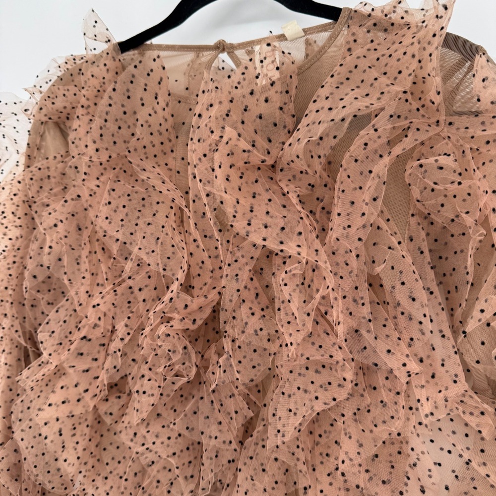 ANTHROPOLOGIE DOLAN LEFT COAST MESH RUFFLE BLOUSE POLKA DOTS XXS - Picture 2 of 9